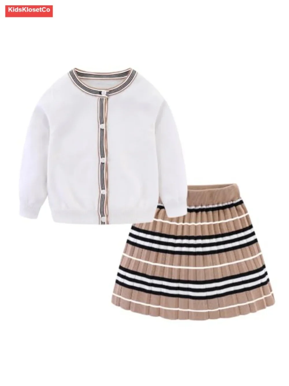 Girls Ribbed Knit Cardigan Skirt Set, 2 Piece School Outfit